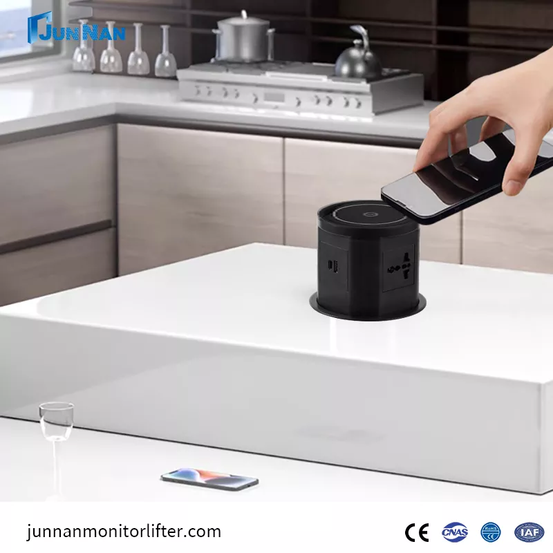 Hidden Recessed Office Tabletop Power Outlet ကွန်ဖရင့်သည် USB port ဖြင့် socket ကိုလှန်လိုက်ပါ